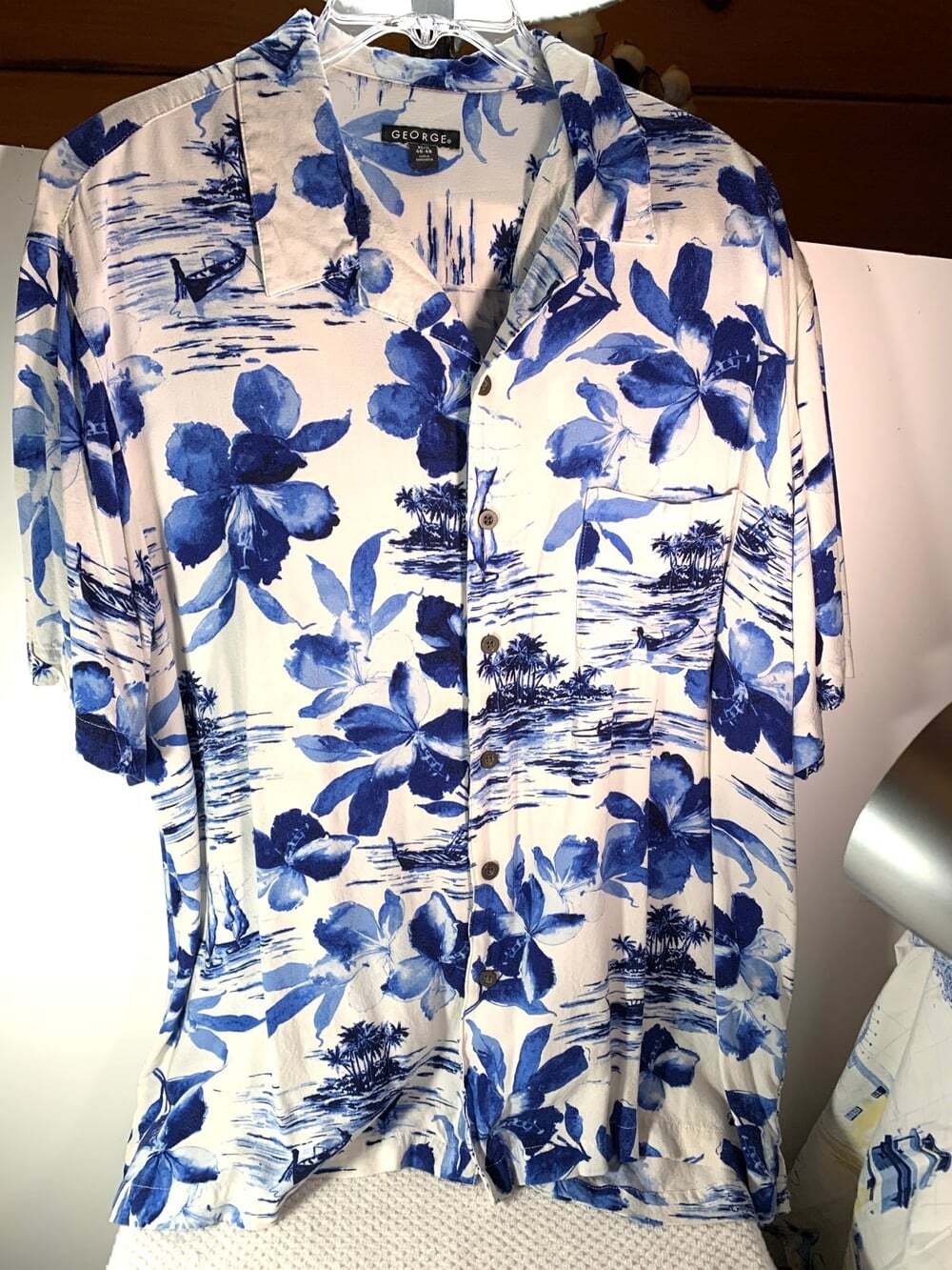 George Hawaiian Shirt Blue and White Tropical